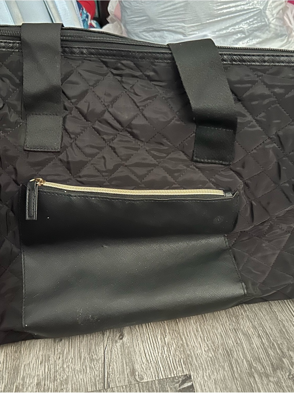 Black Quilted Tote Bag with Front Zip Pocket - Men